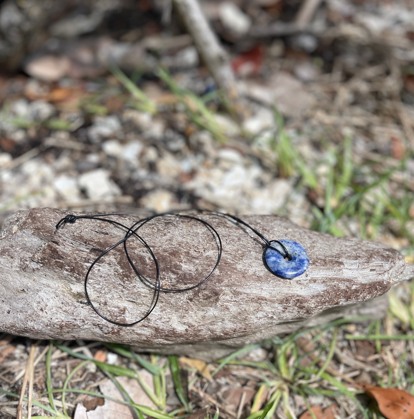 "Salt & Light" Blue Sodalite Round Stone Cotton Necklace