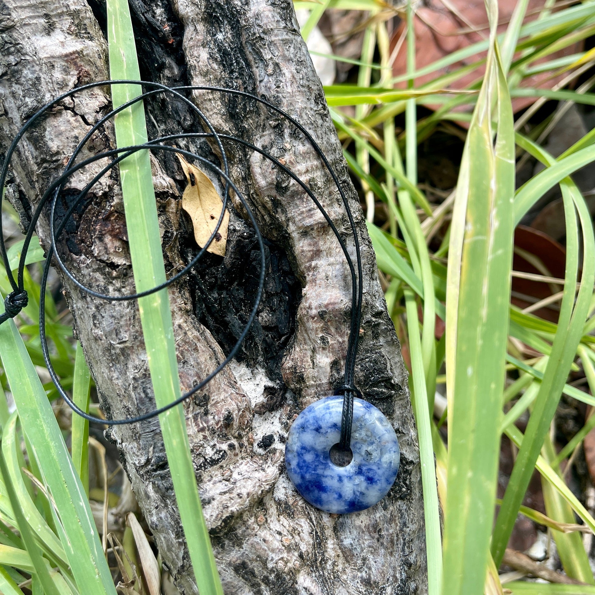 mens blue stone crystal necklace