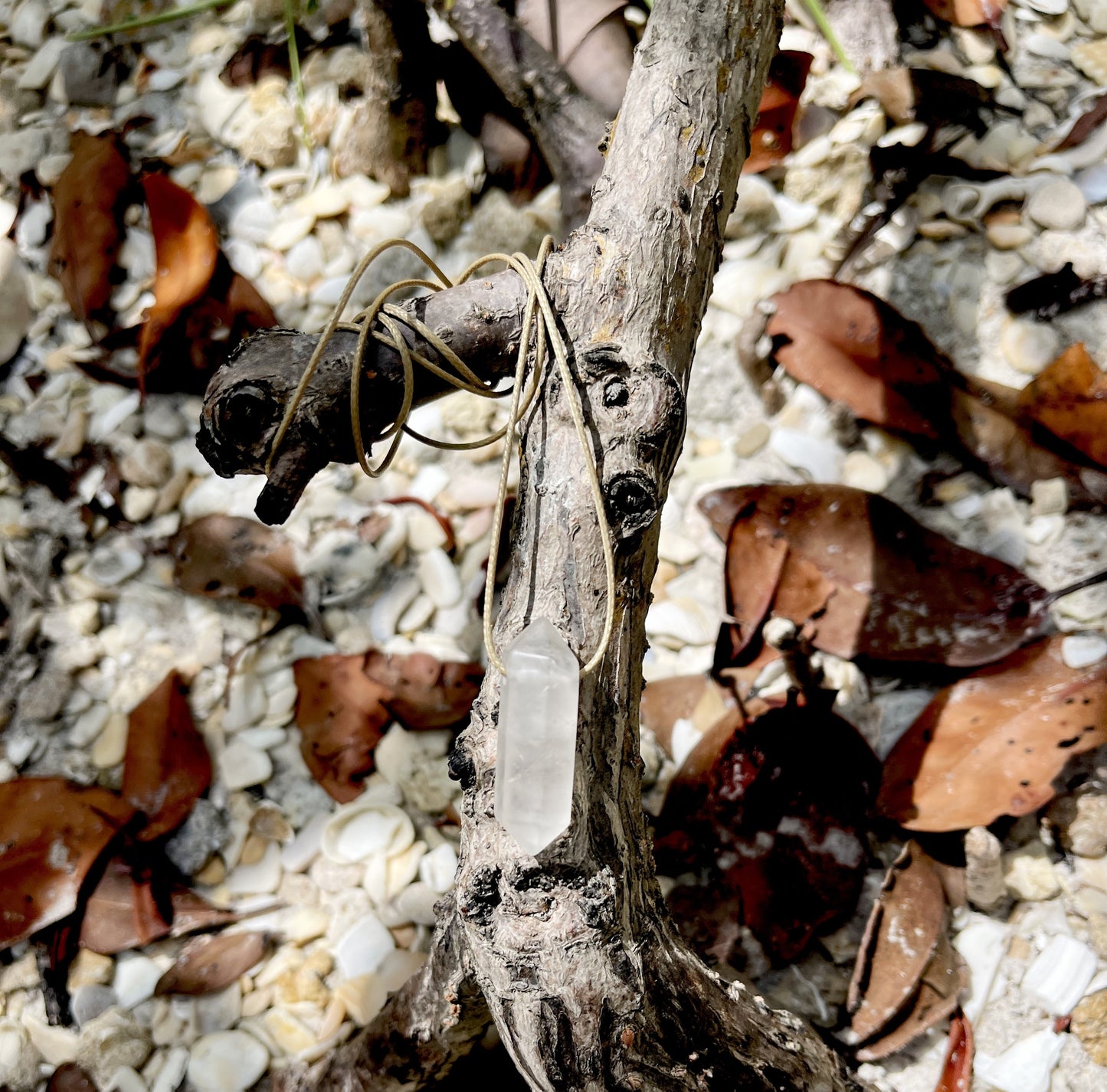 "Counterfeit Immortality" Frosted Matte Clear Quartz Cotton Necklace