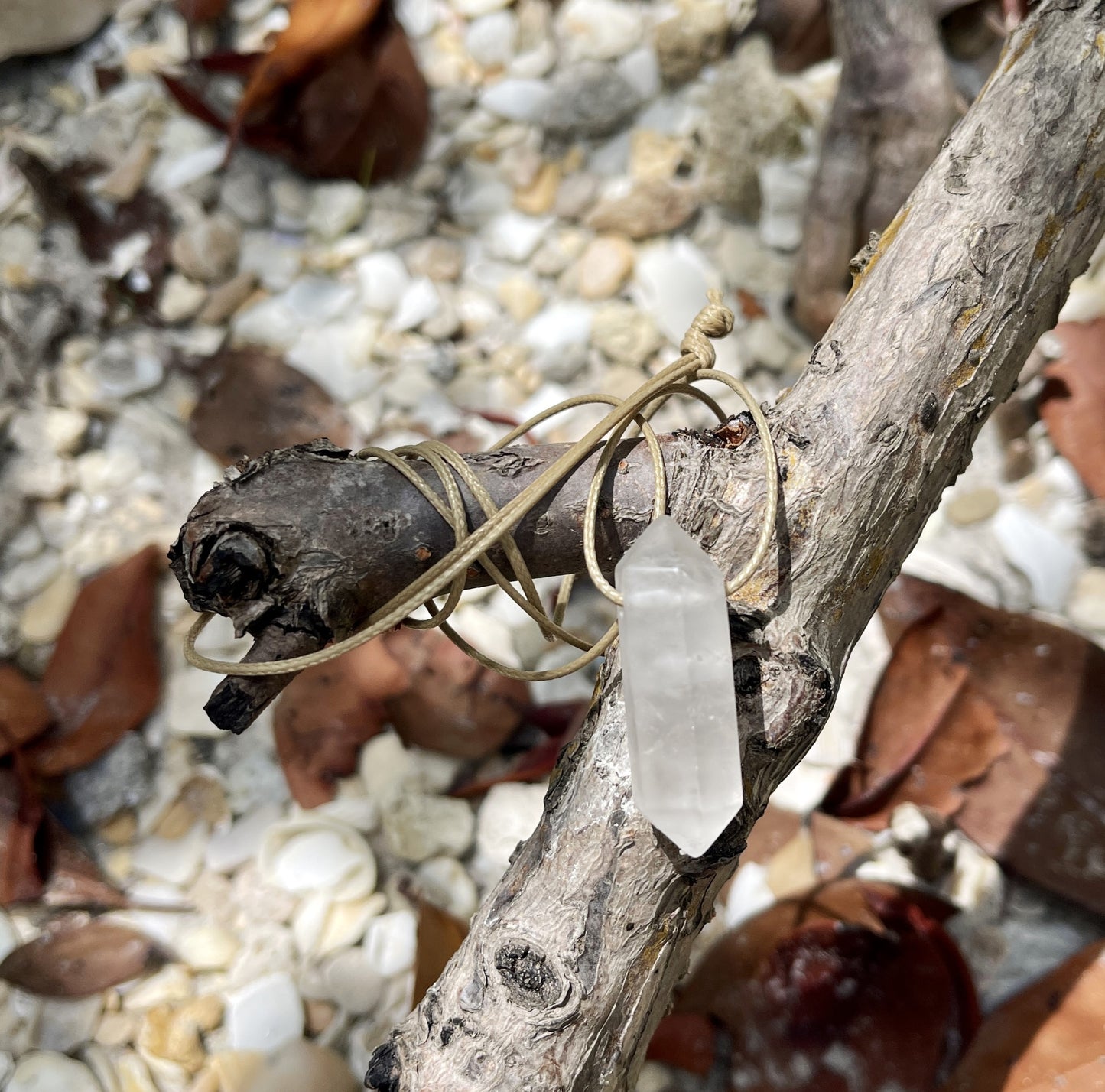 "Counterfeit Immortality" Frosted Matte Clear Quartz Cotton Necklace