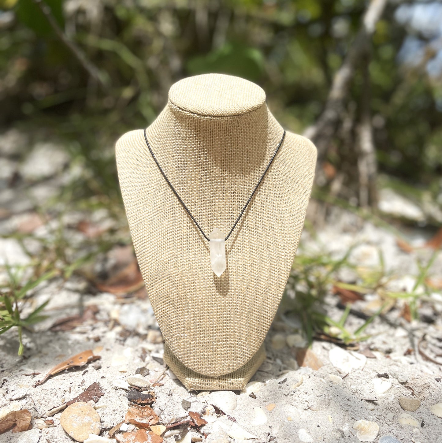 "Counterfeit Immortality" Frosted Matte Clear Quartz Cotton Necklace