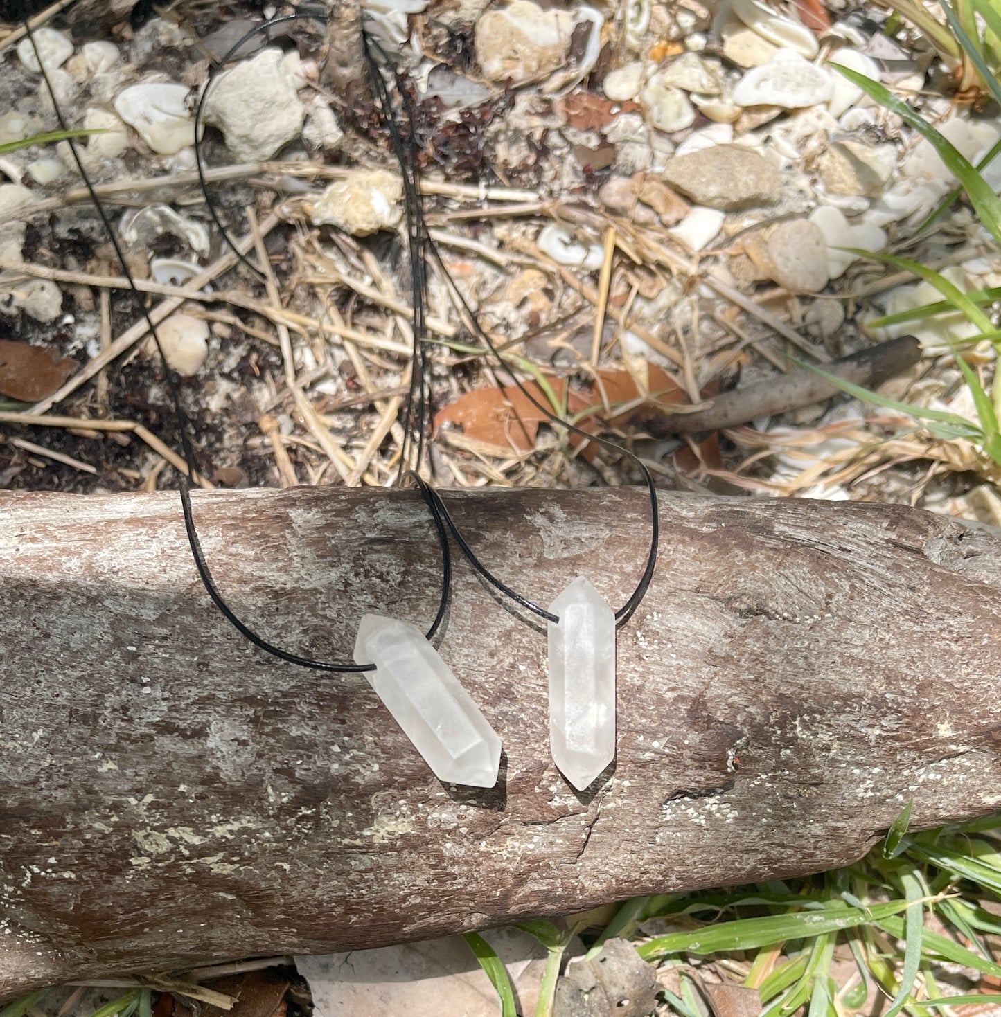 "Counterfeit Immortality" Frosted Matte Clear Quartz Cotton Necklace