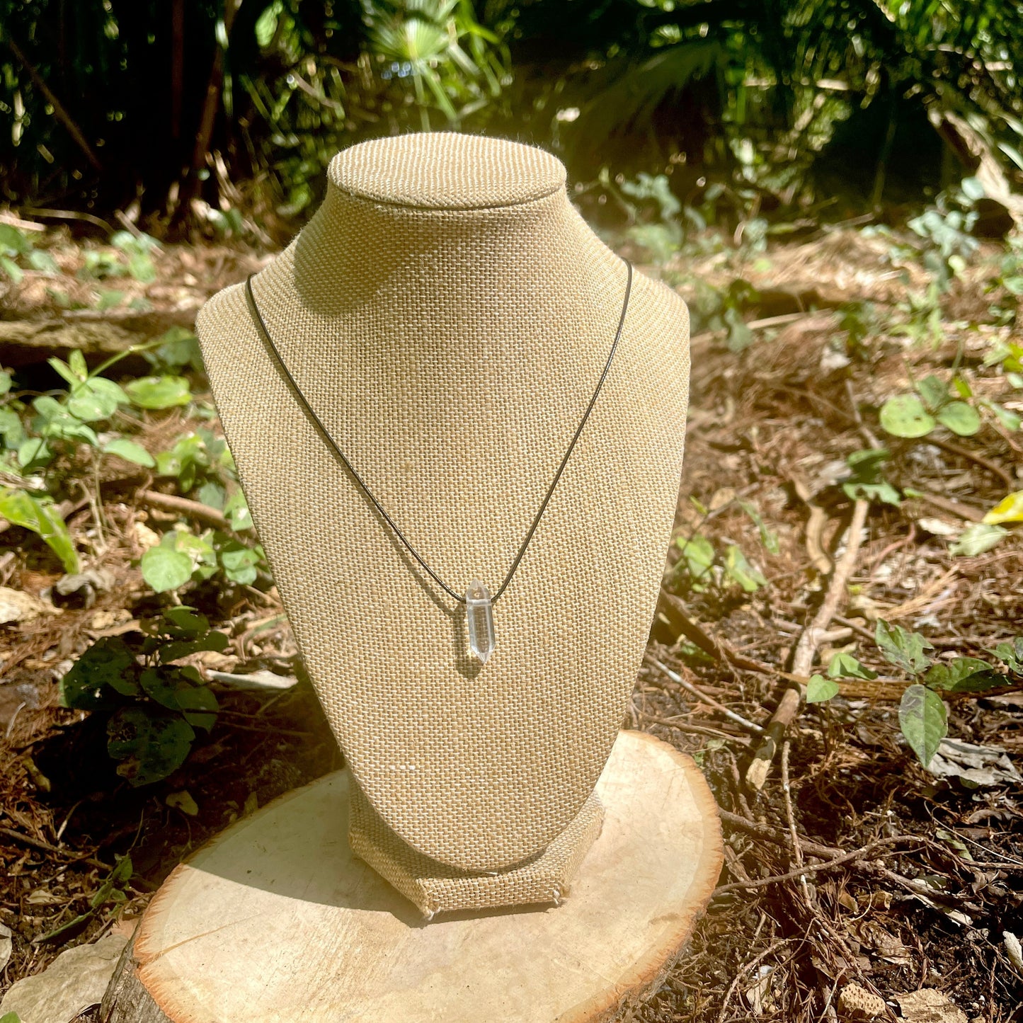 "Orion's Belt" Small Clear Crystal Point Cotton Necklace