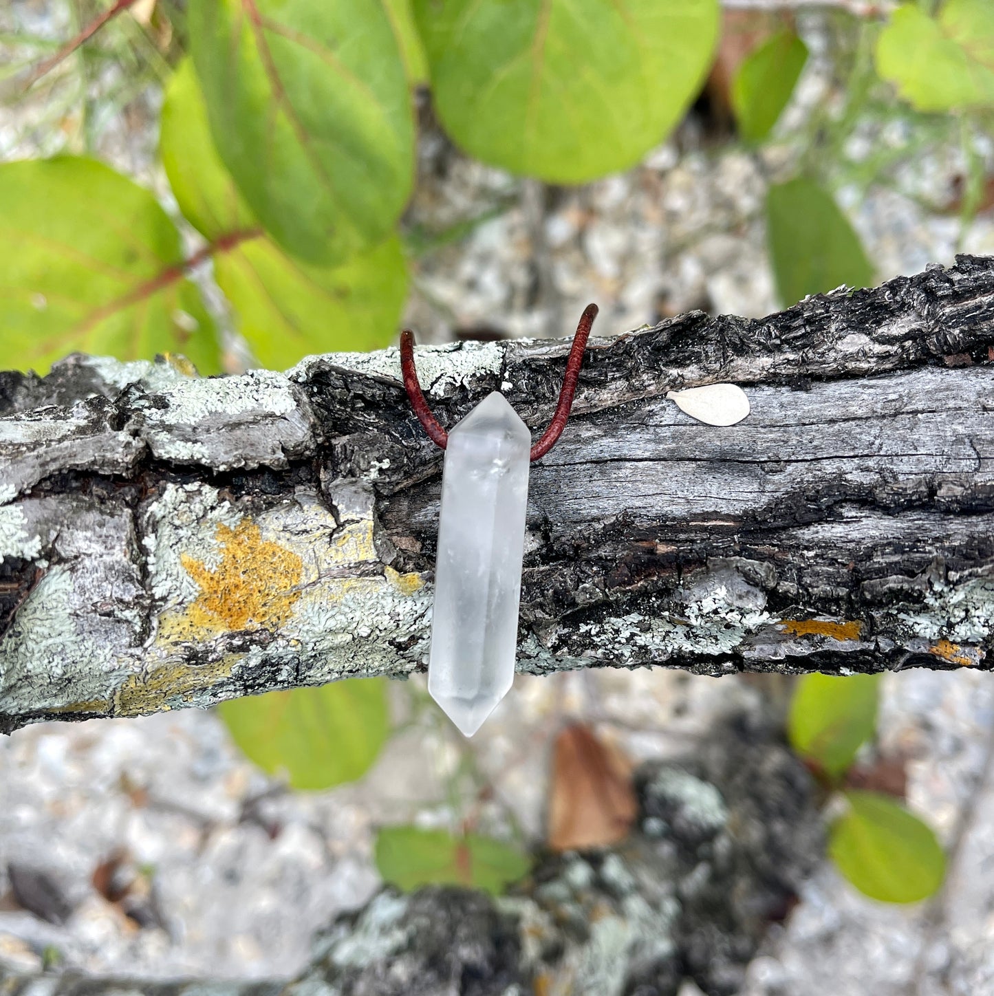 "Project Highjump" Arctic Frosted Matte Clear Quartz Crystal Pendant Leather Necklace