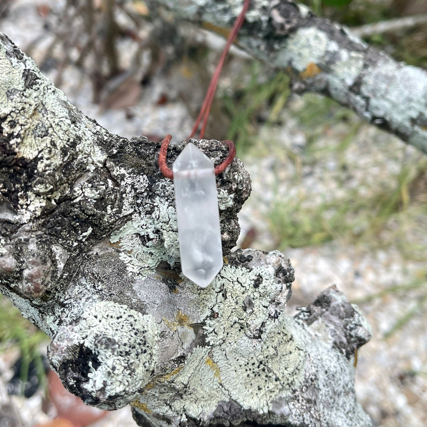 "Project Highjump" Arctic Frosted Matte Clear Quartz Crystal Pendant Leather Necklace