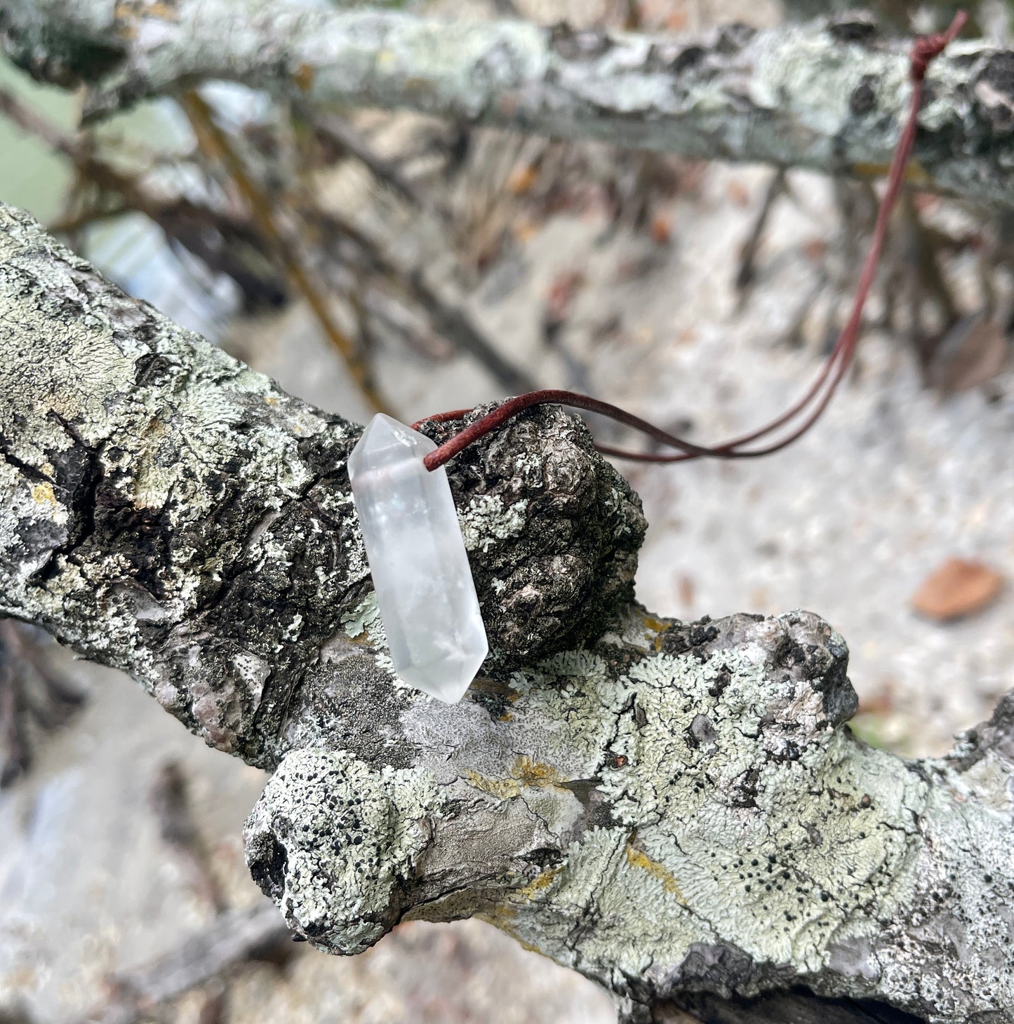 "Project Highjump" Arctic Frosted Matte Clear Quartz Crystal Pendant Leather Necklace