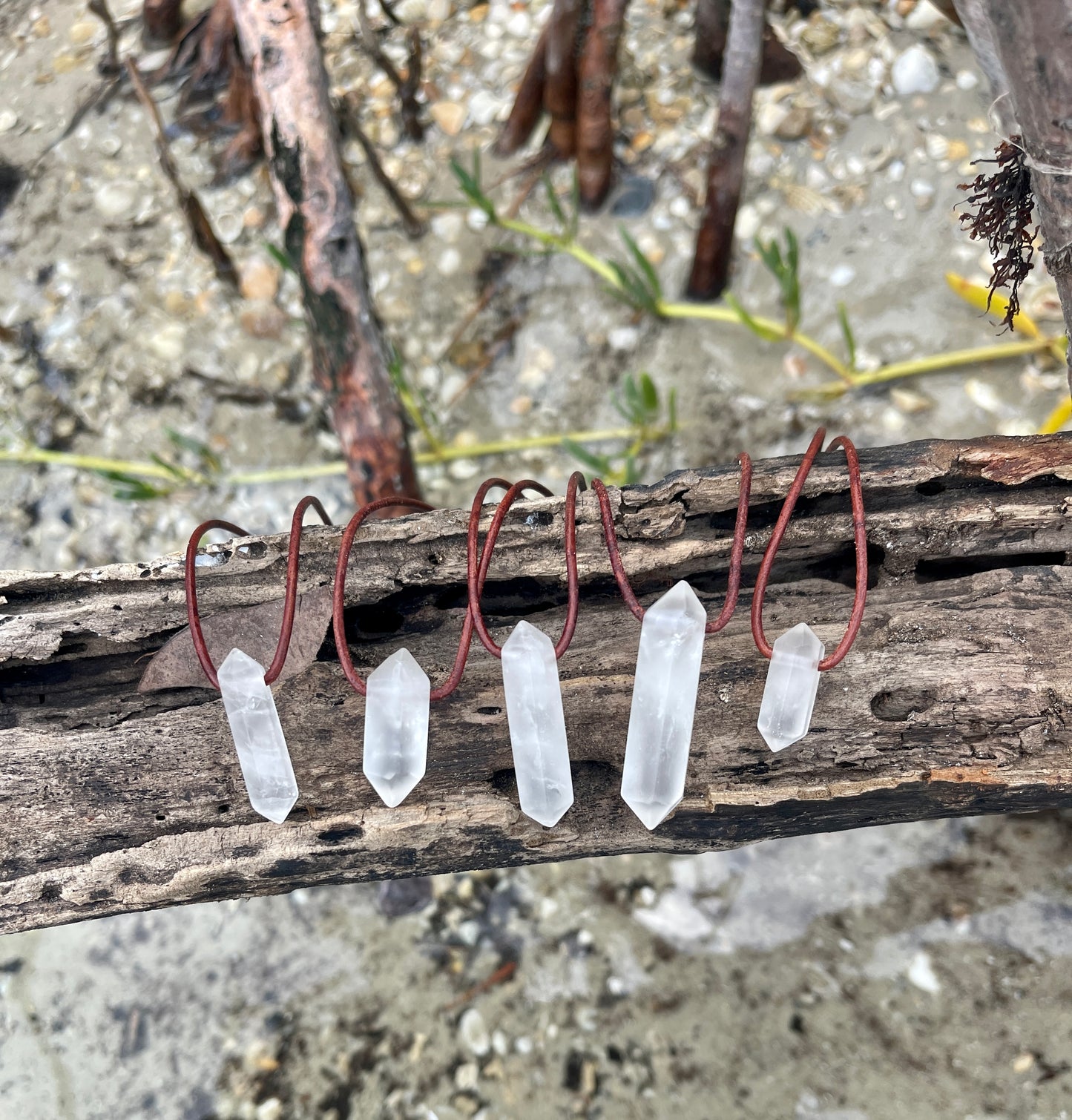 "Project Highjump" Arctic Frosted Matte Clear Quartz Crystal Pendant Leather Necklace