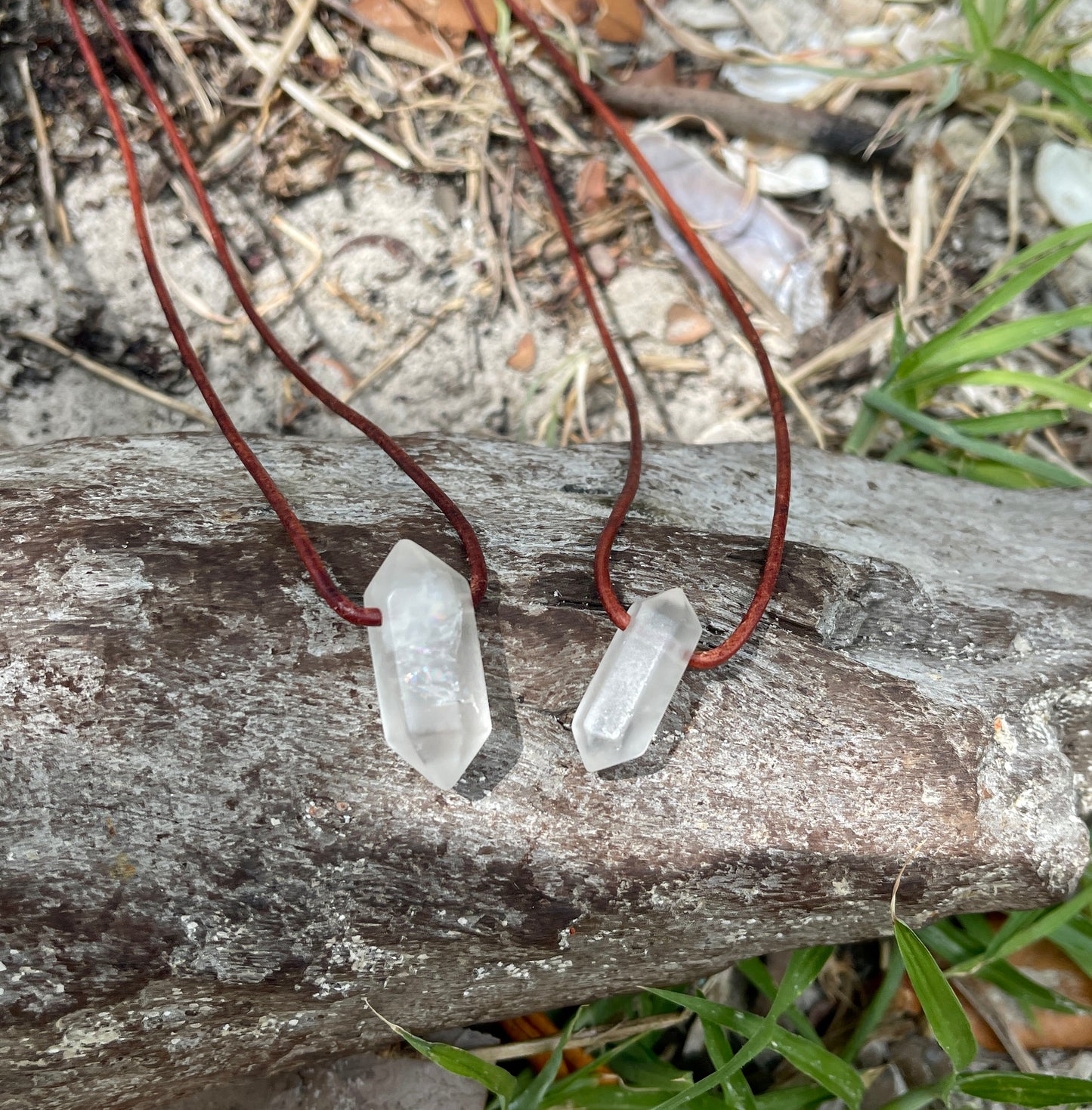 "Project Highjump" Arctic Frosted Matte Clear Quartz Crystal Pendant Leather Necklace