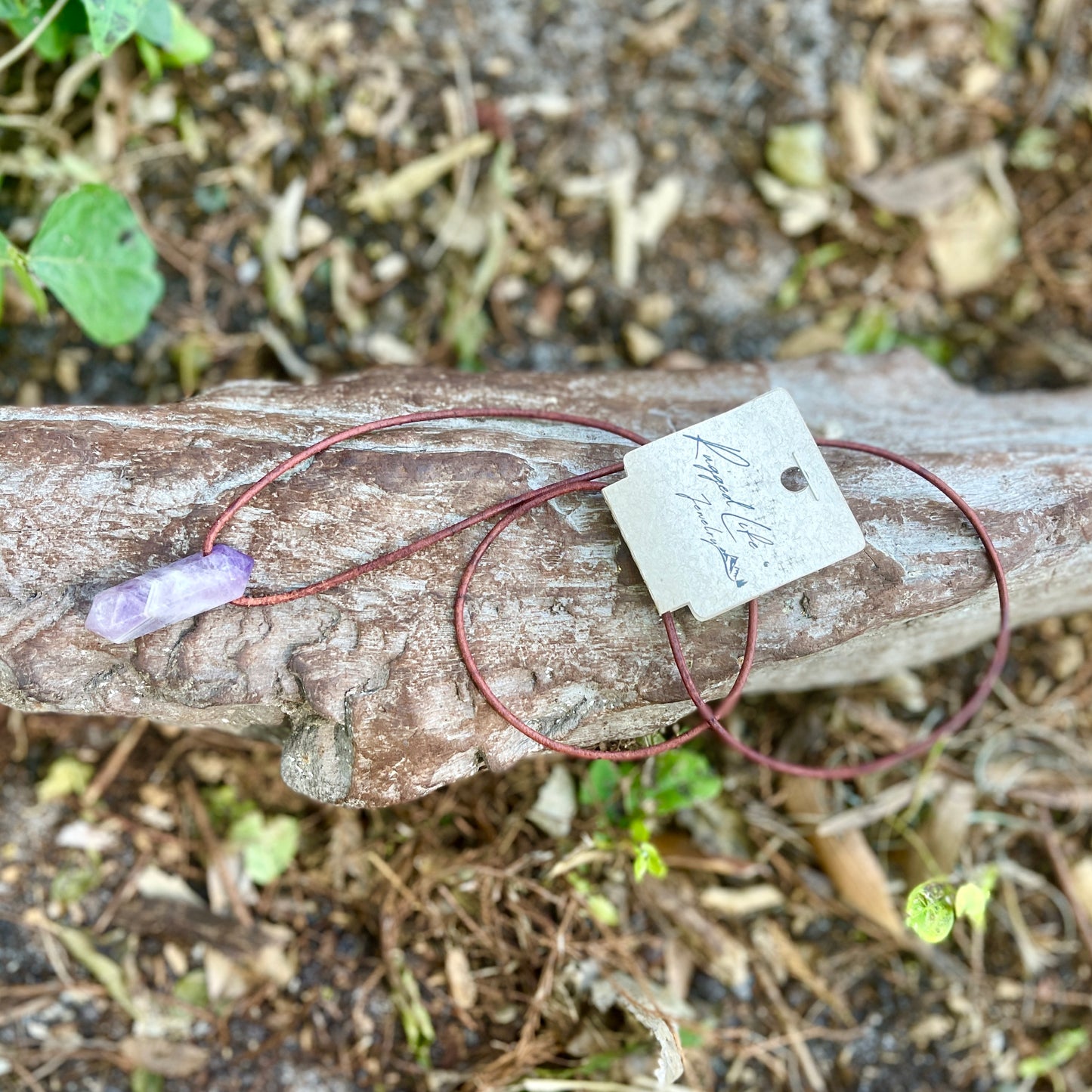 "Dabble In Dimensions" Purple Amethyst Stone Pendant Leather Necklace