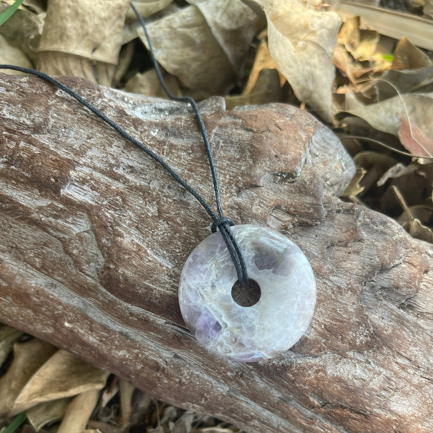 "WanderLove" Purple Chevron Amethyst Bohemian Donut Necklace