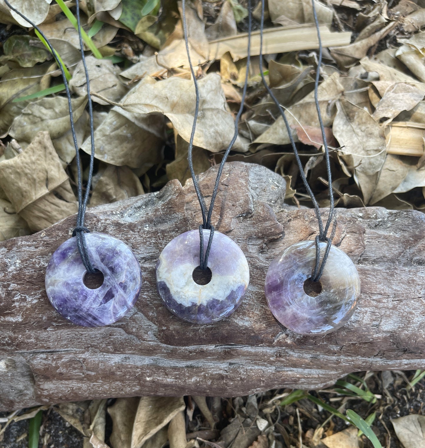 "WanderLove" Purple Chevron Amethyst Bohemian Donut Necklace