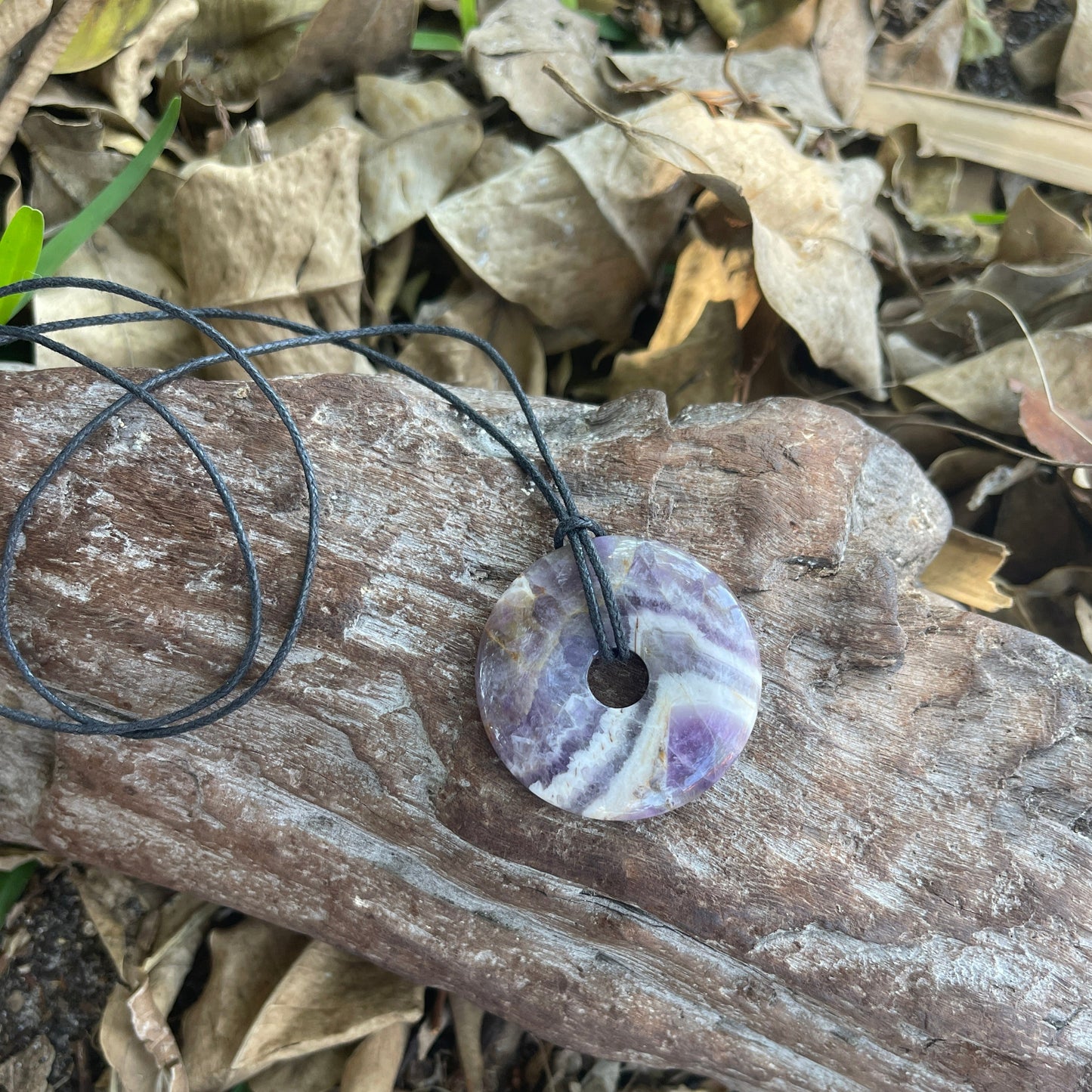 "WanderLove" Purple Chevron Amethyst Bohemian Donut Necklace