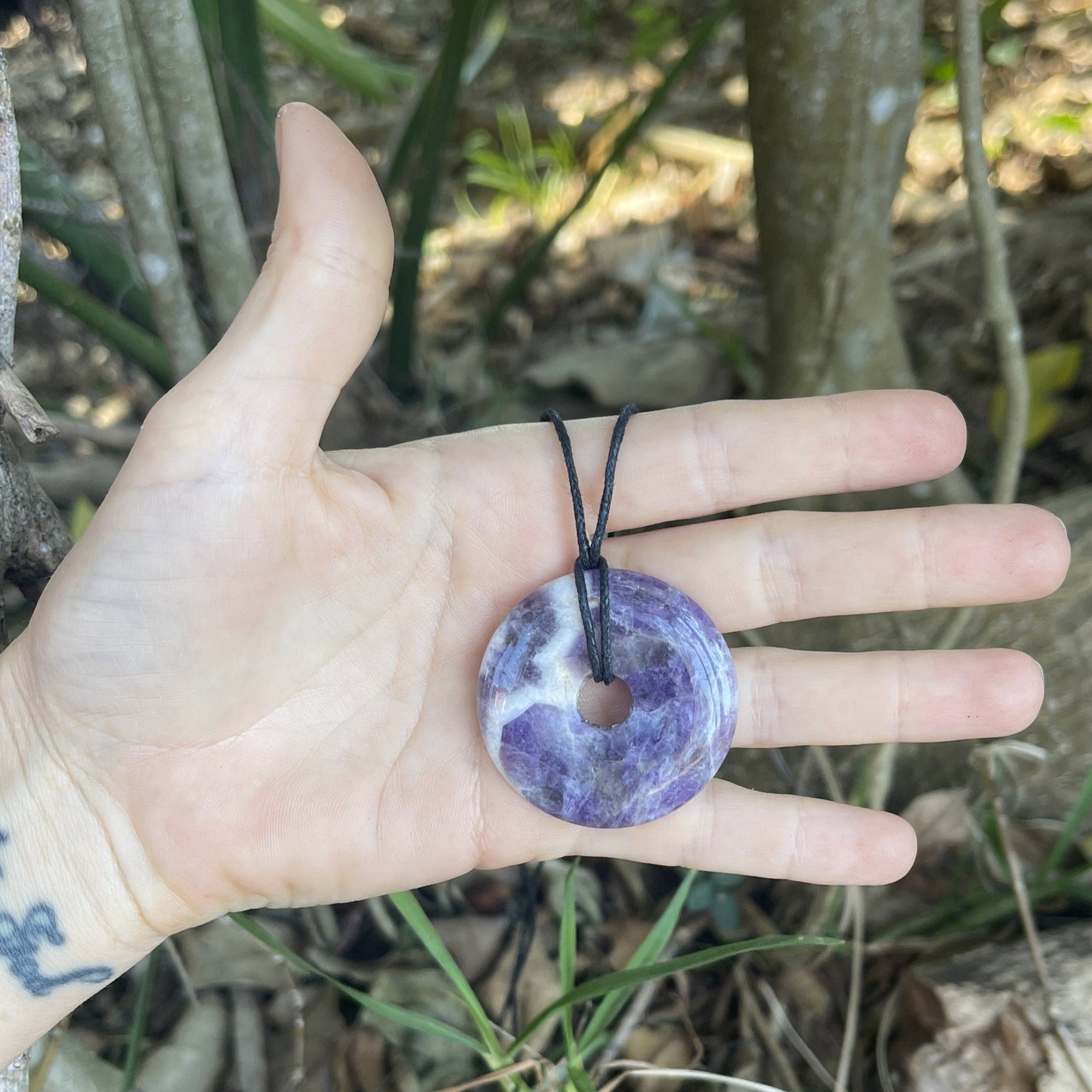 "WanderLove" Purple Chevron Amethyst Bohemian Donut Necklace