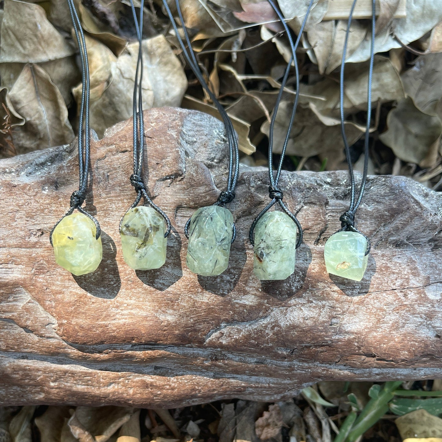 "Revolution" Prehnite With Epidote Chunk Cotton Necklace