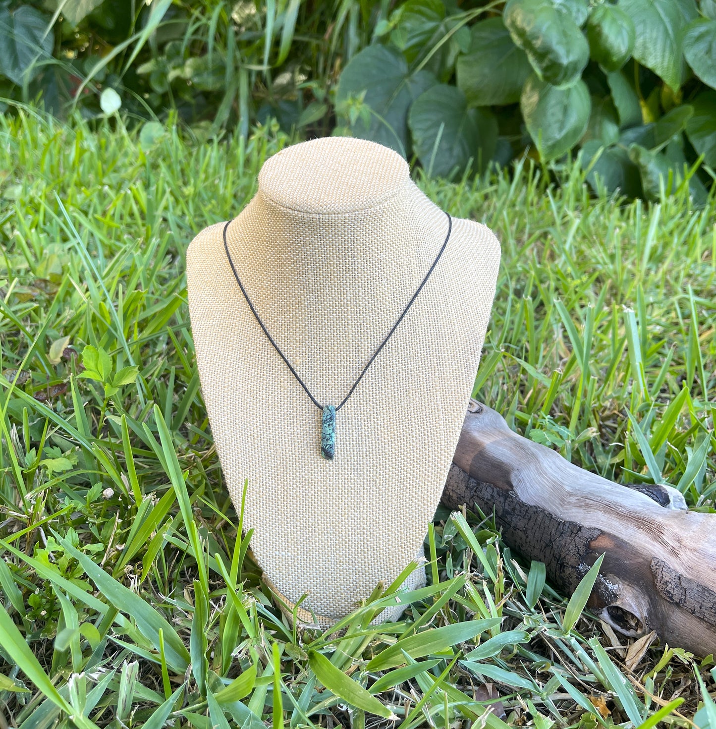 "Fight Or Flight" Green Agate Unakite Drop Stone Cotton Necklace