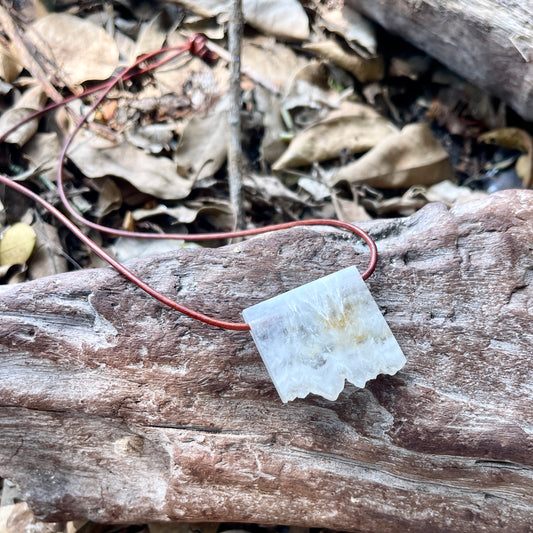"Multiverse" White Agate Crystal Quartz Pendant Rustic Leather Necklace