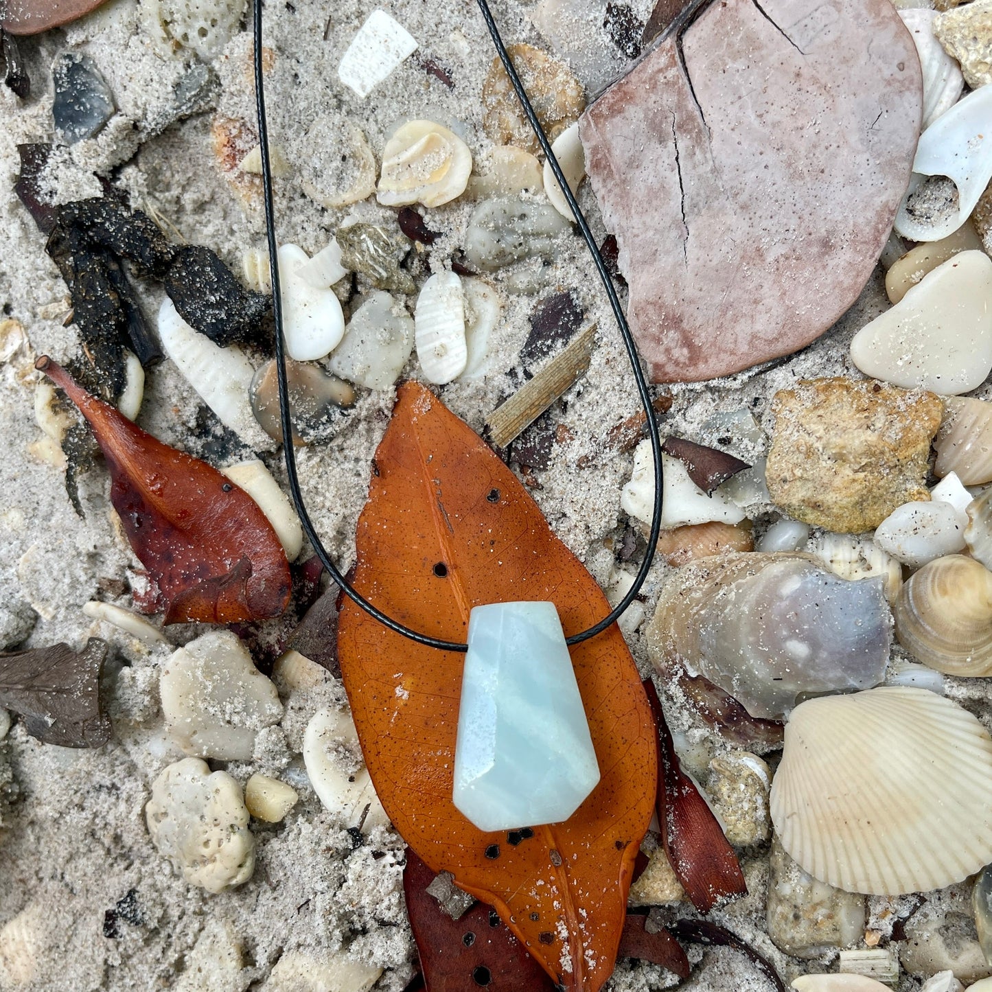 "Shipwreck" Green Amazonite Trapezoid Crystal Cotton Necklace