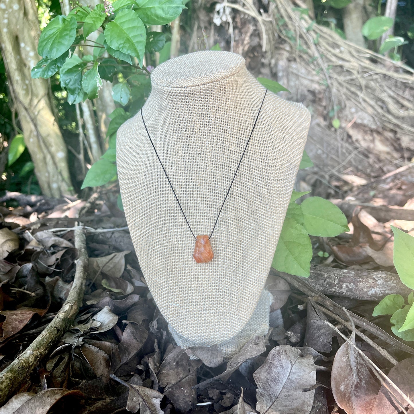 "Untamed" Marbled Natural Orange Sunstone Pendant Cotton Necklace