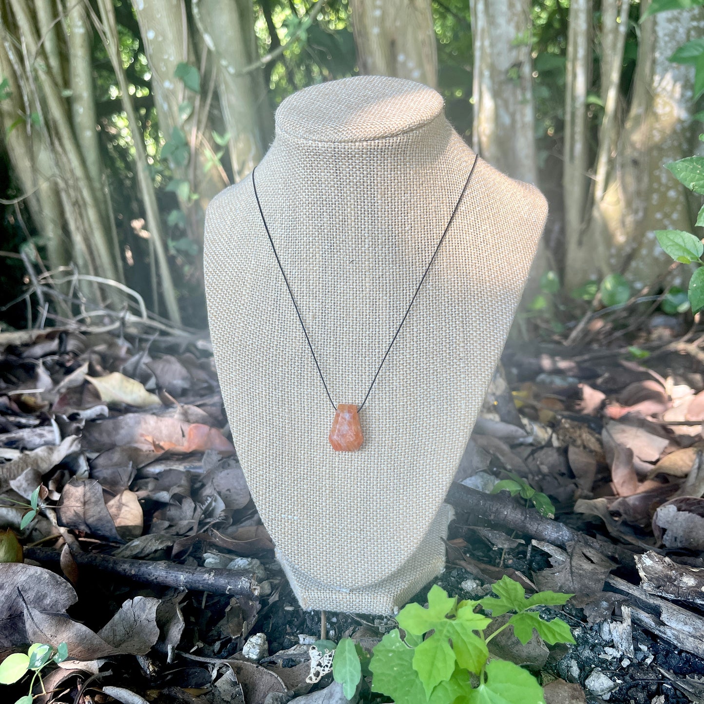 "Untamed" Marbled Natural Orange Sunstone Pendant Cotton Necklace