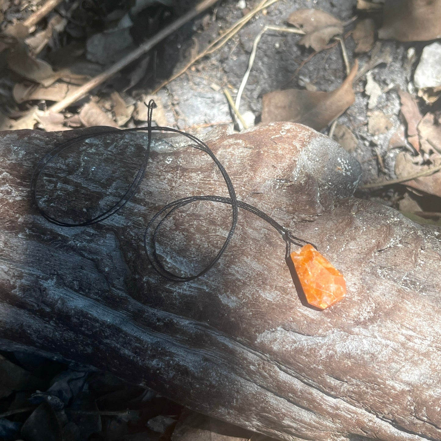 "Untamed" Marbled Natural Orange Sunstone Pendant Cotton Necklace