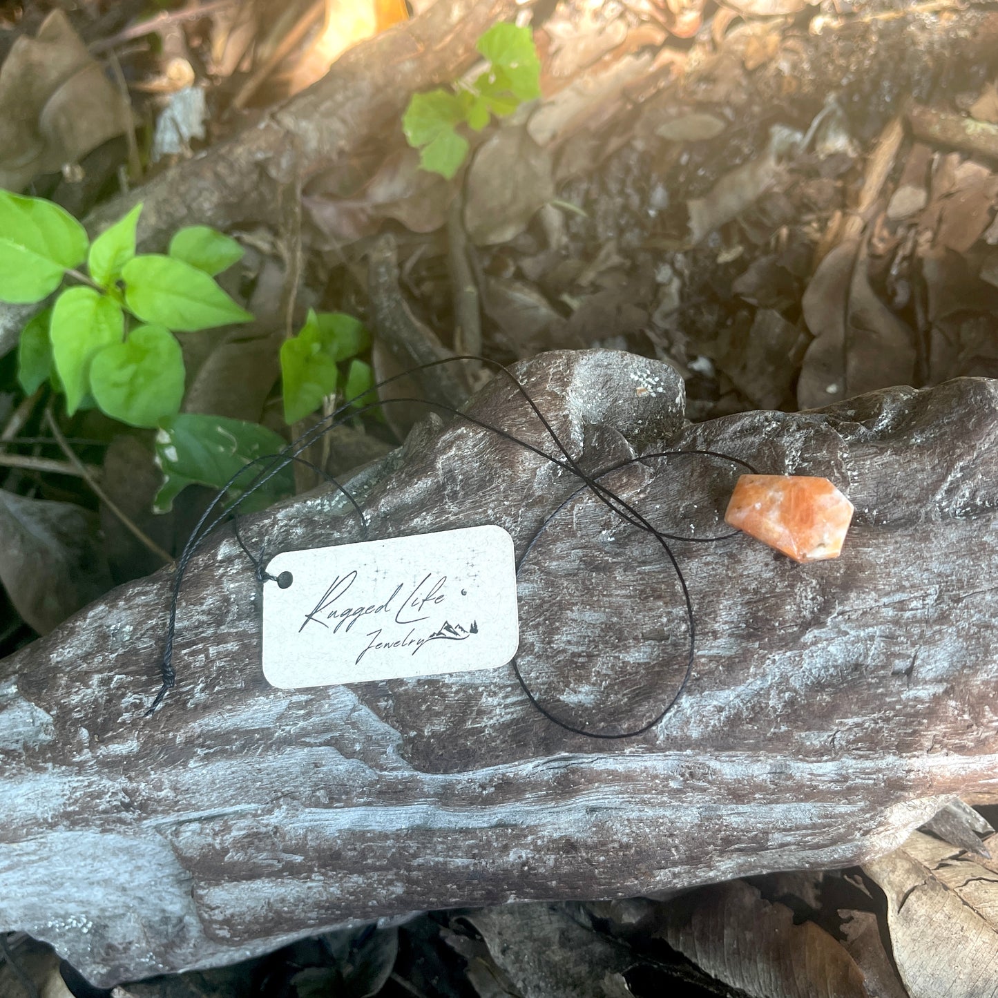 "Untamed" Marbled Natural Orange Sunstone Pendant Cotton Necklace