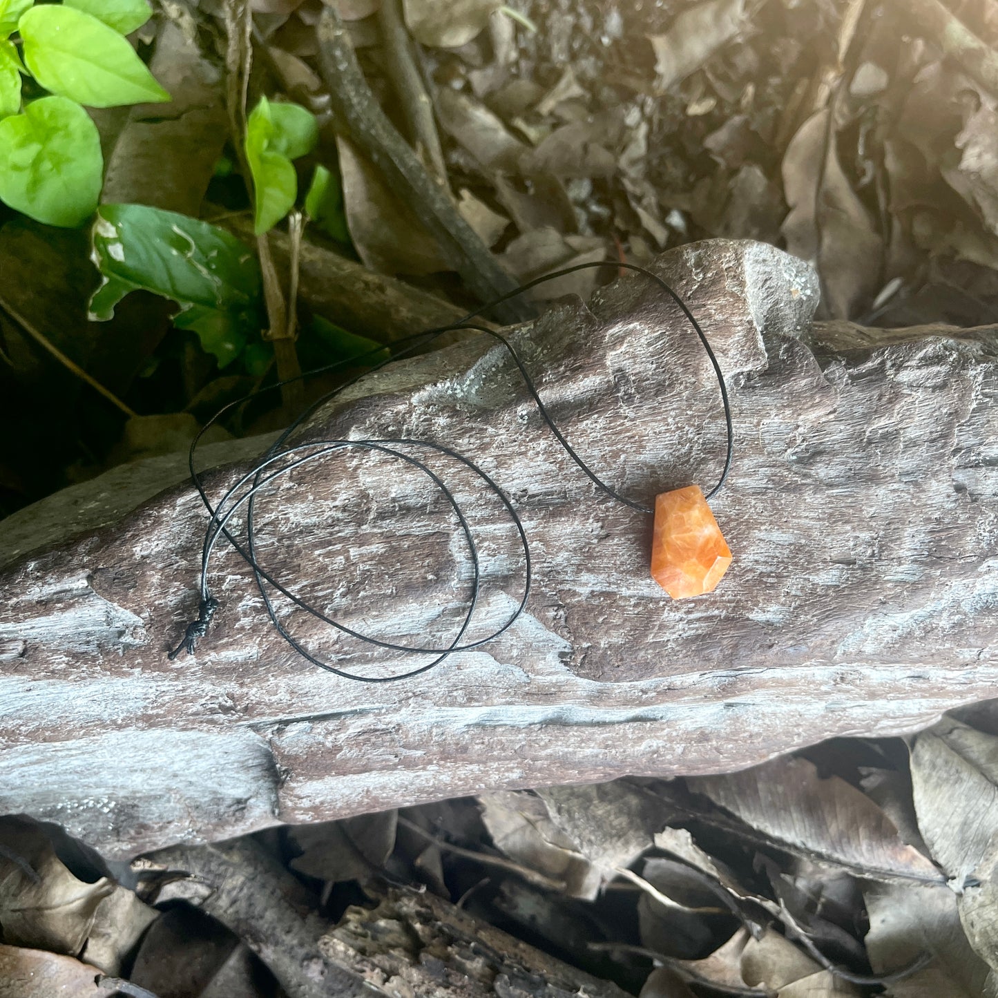 "Untamed" Marbled Natural Orange Sunstone Pendant Cotton Necklace