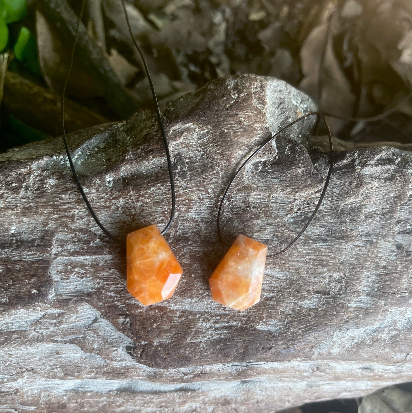 "Untamed" Marbled Natural Orange Sunstone Pendant Cotton Necklace