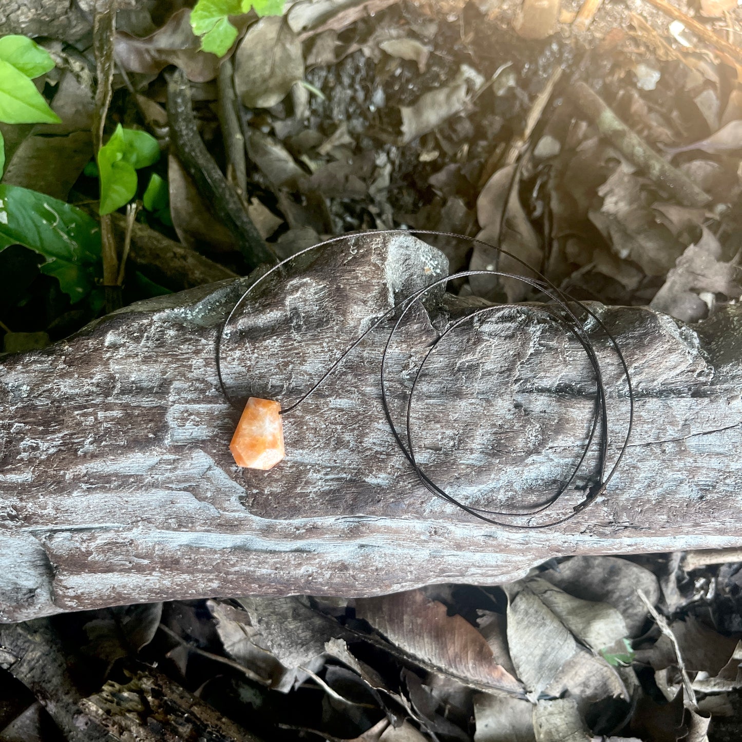 "Untamed" Marbled Natural Orange Sunstone Pendant Cotton Necklace