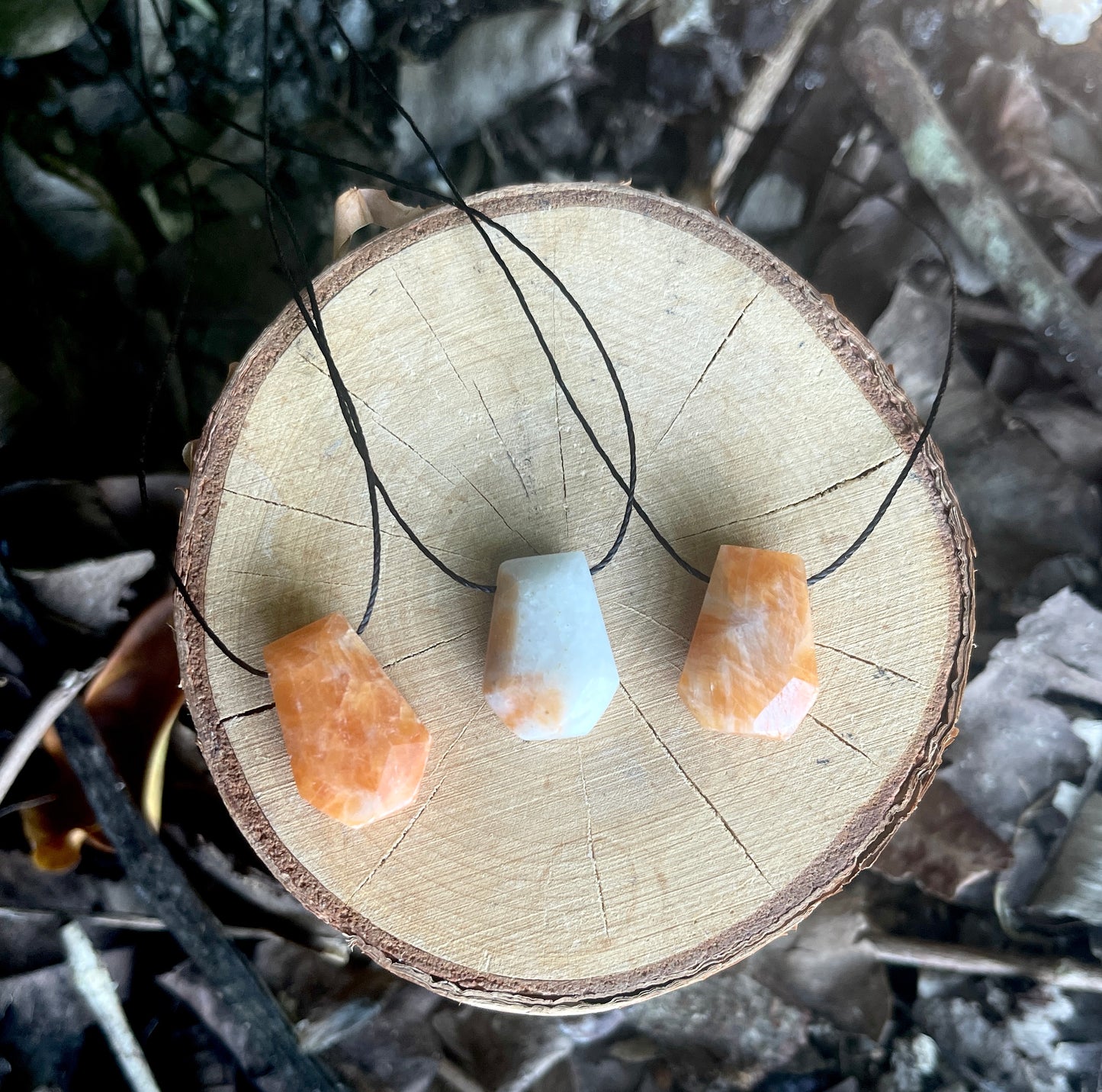 "Untamed" Marbled Natural Orange Sunstone Pendant Cotton Necklace