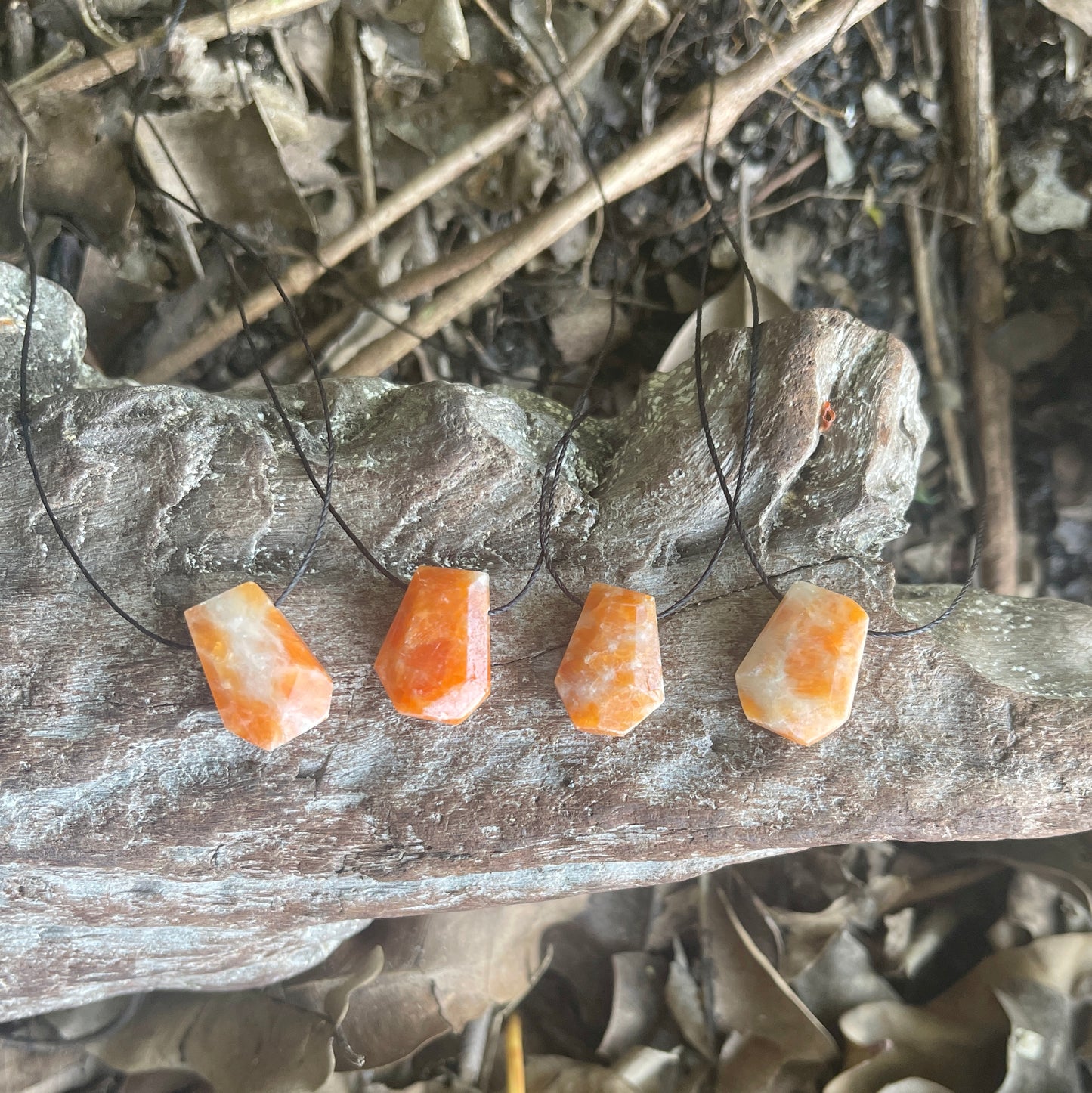 "Untamed" Marbled Natural Orange Sunstone Pendant Cotton Necklace