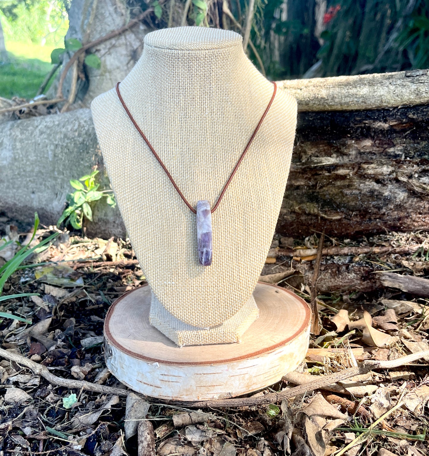 "Panchromatic" Purple Chevron Amethyst Leather Necklace