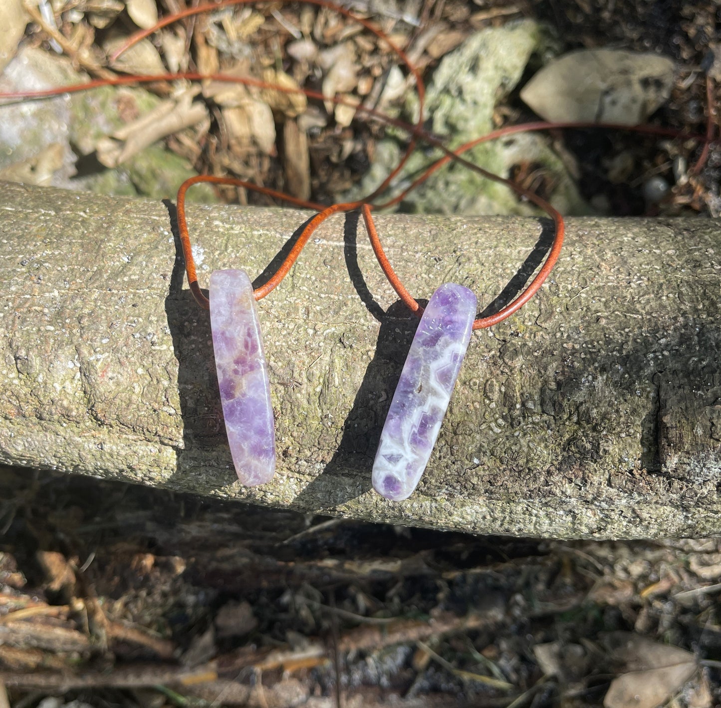 "Panchromatic" Purple Chevron Amethyst Leather Necklace