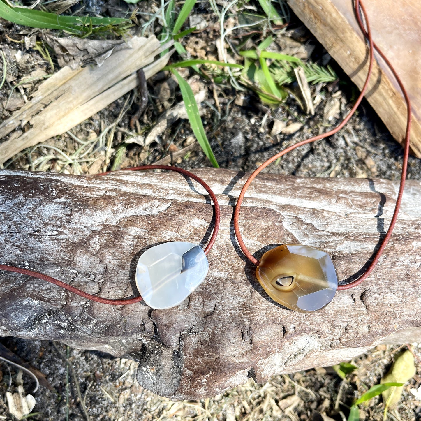 "Undiscovered Latitudes" Natural Agate Boho Crystal Gemstone Leather Necklace