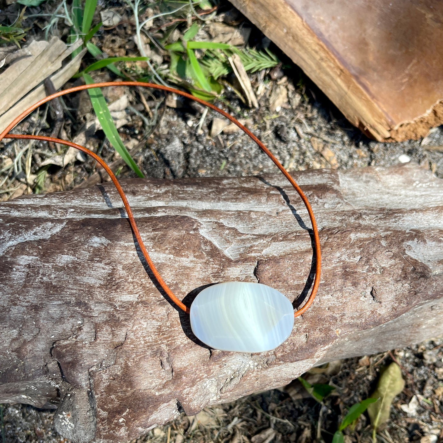 "Undiscovered Latitudes" Natural Agate Boho Crystal Gemstone Leather Necklace