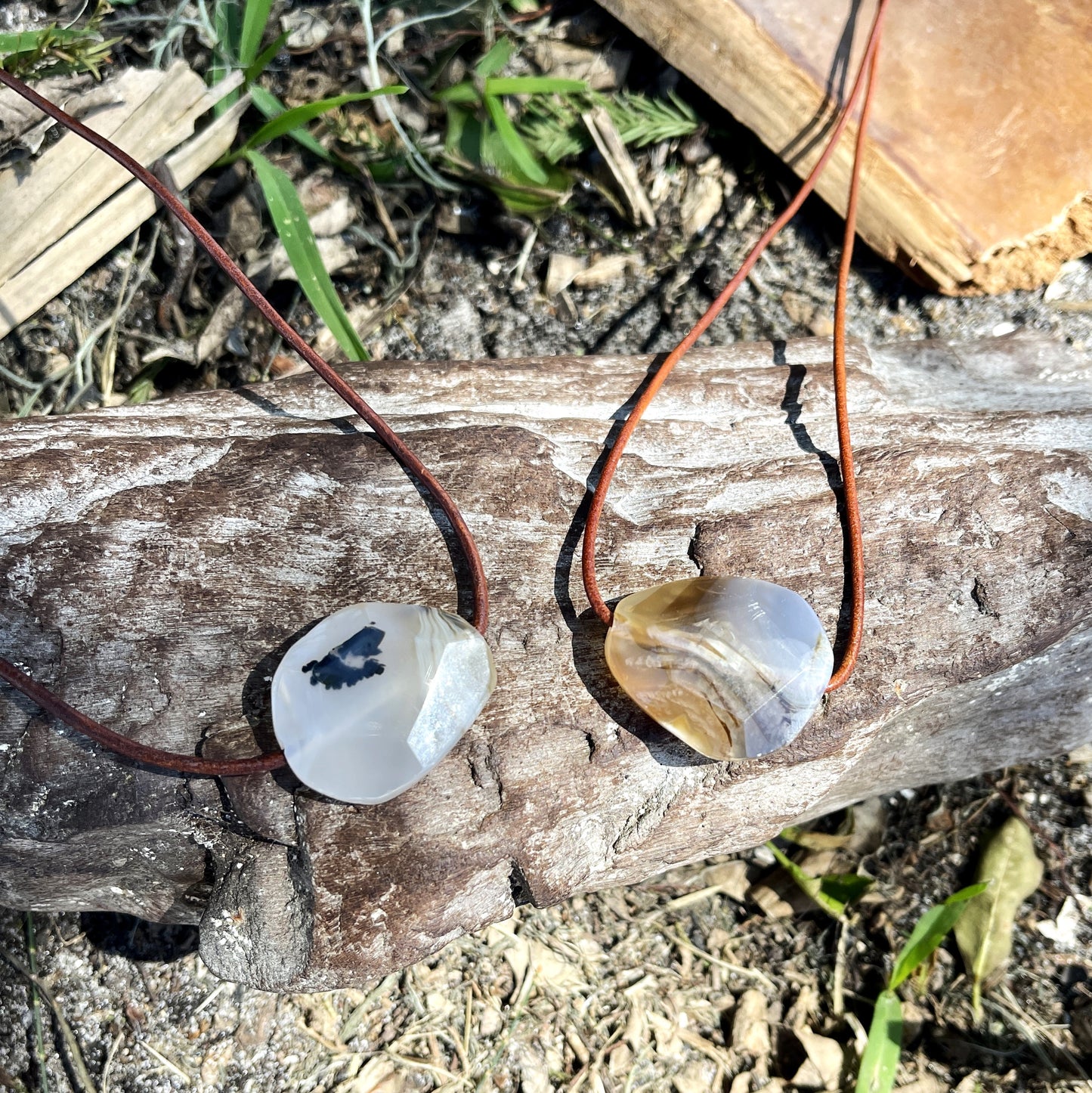 "Undiscovered Latitudes" Natural Agate Boho Crystal Gemstone Leather Necklace