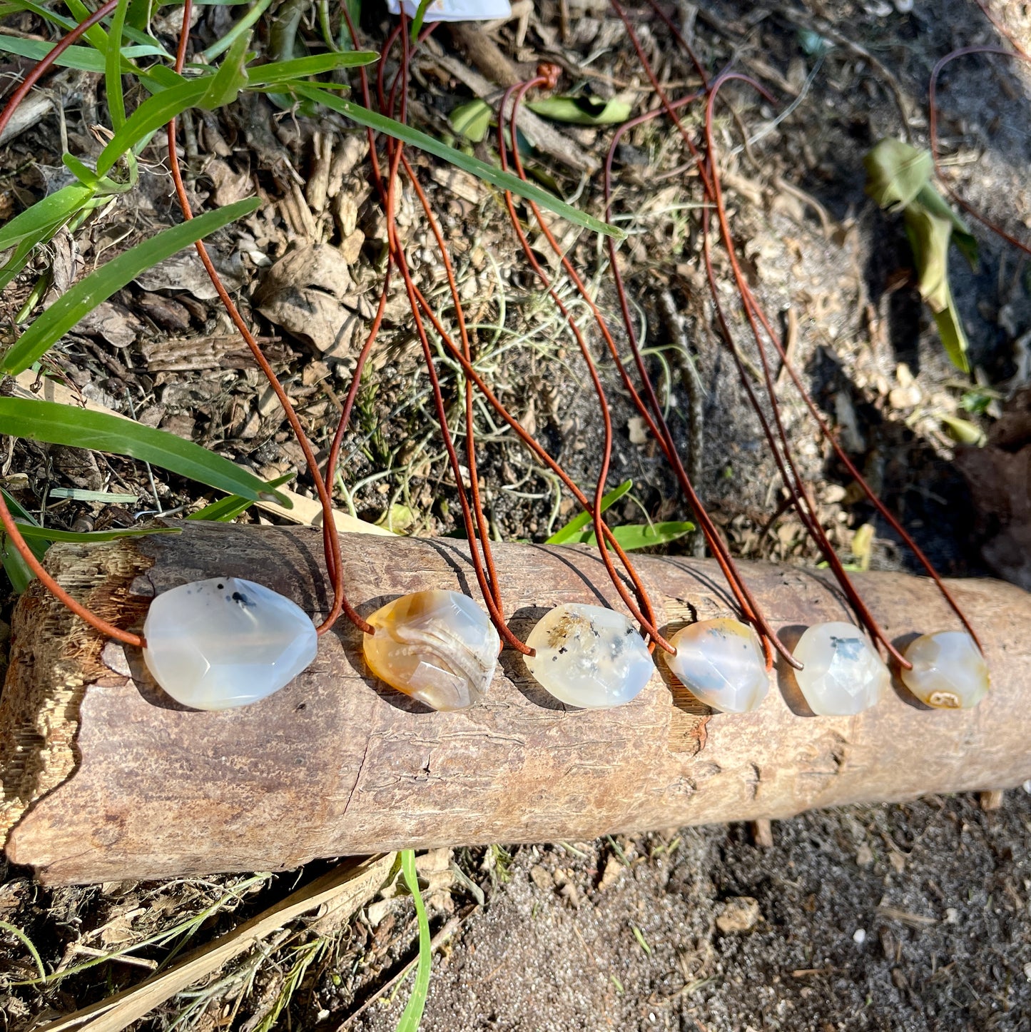 "Undiscovered Latitudes" Natural Agate Boho Crystal Gemstone Leather Necklace