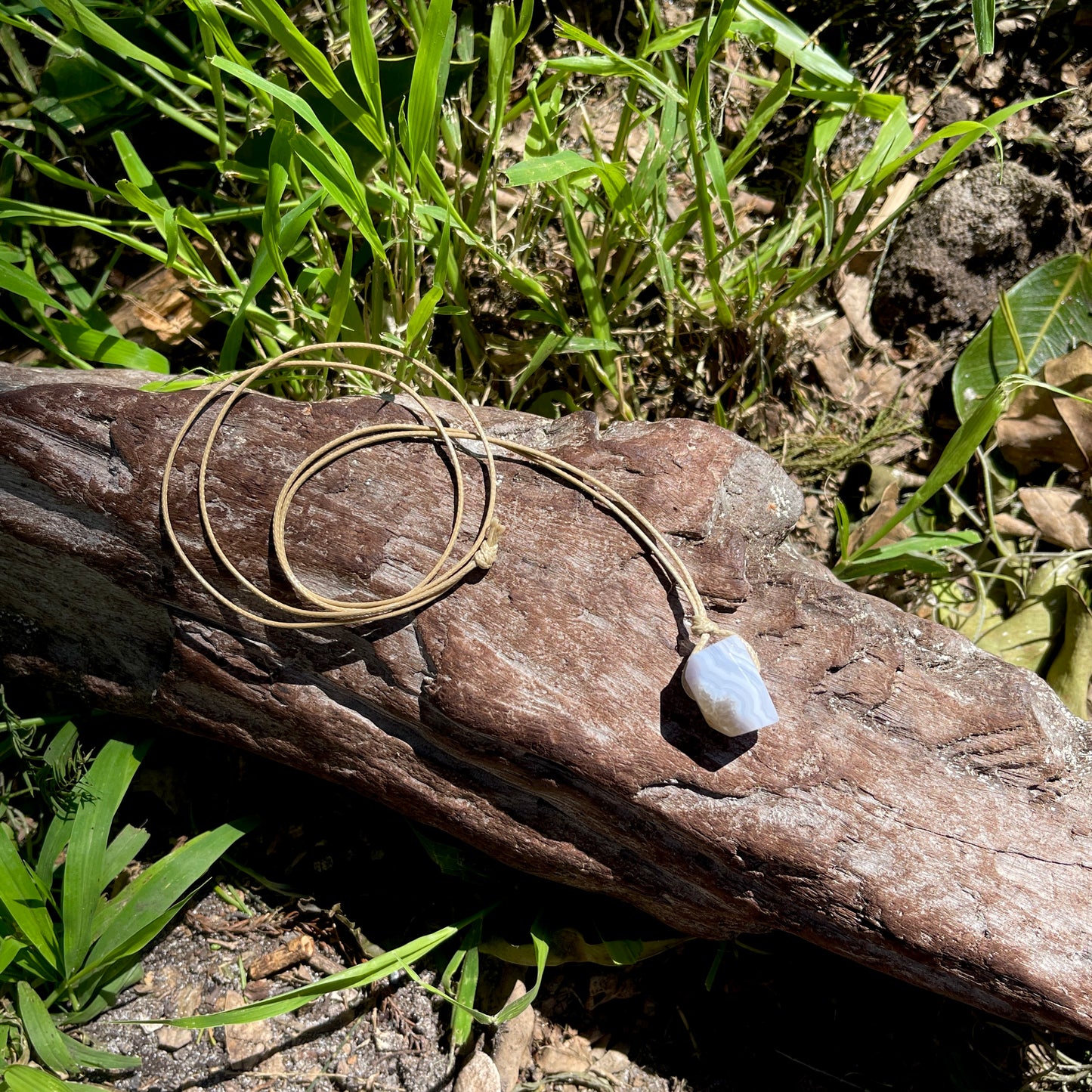 "Mercy" Blue Lace Agate Chalcedony Cotton Necklace