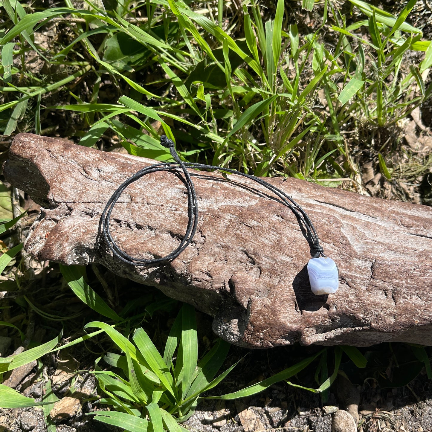 "Mercy" Blue Lace Agate Chalcedony Cotton Necklace