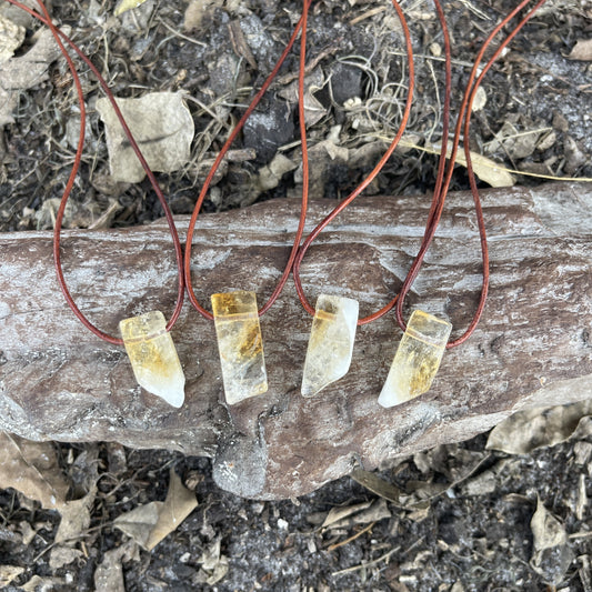 "Mountain Sunrise" Lemon Yellow Citrine Crystal Pendant Leather Necklace