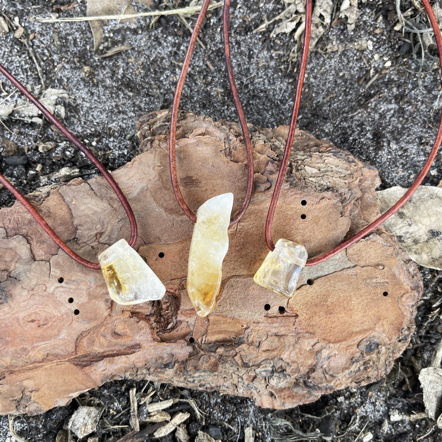 "Mountain Sunrise" Lemon Yellow Citrine Crystal Pendant Leather Necklace