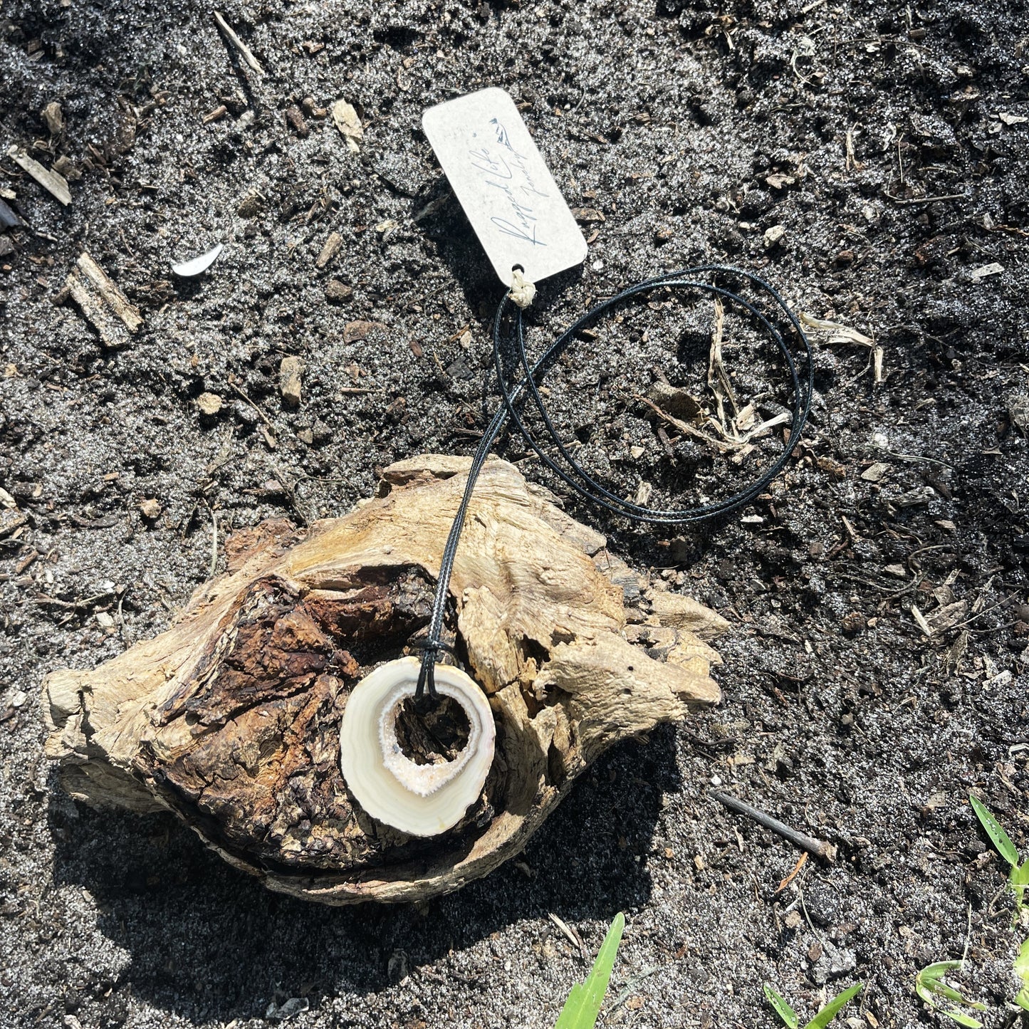 "Saturn's Rings" Druzy Quartz Natural Pendant Cotton Necklace