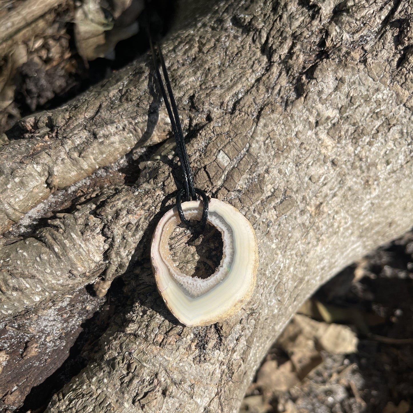 "Saturn's Rings" Druzy Quartz Natural Pendant Cotton Necklace