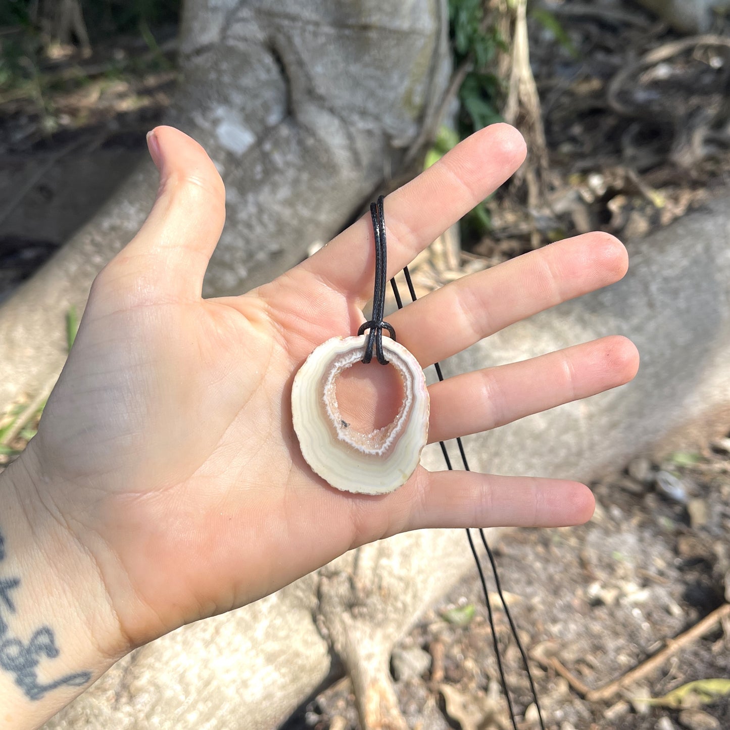 "Saturn's Rings" Druzy Quartz Natural Pendant Cotton Necklace