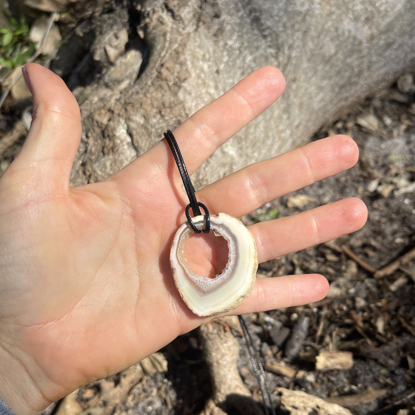 "Saturn's Rings" Druzy Quartz Natural Pendant Cotton Necklace