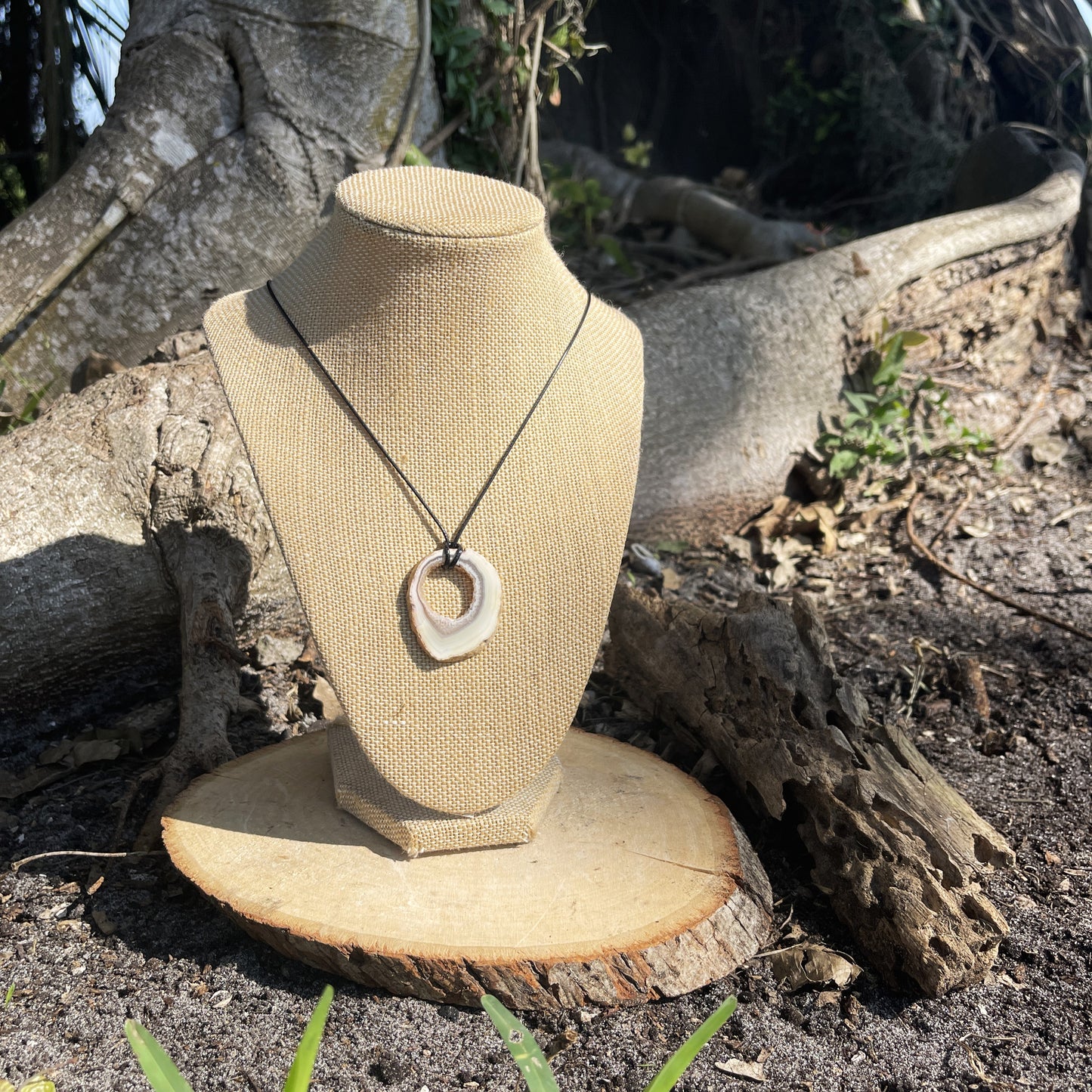 "Saturn's Rings" Druzy Quartz Natural Pendant Cotton Necklace