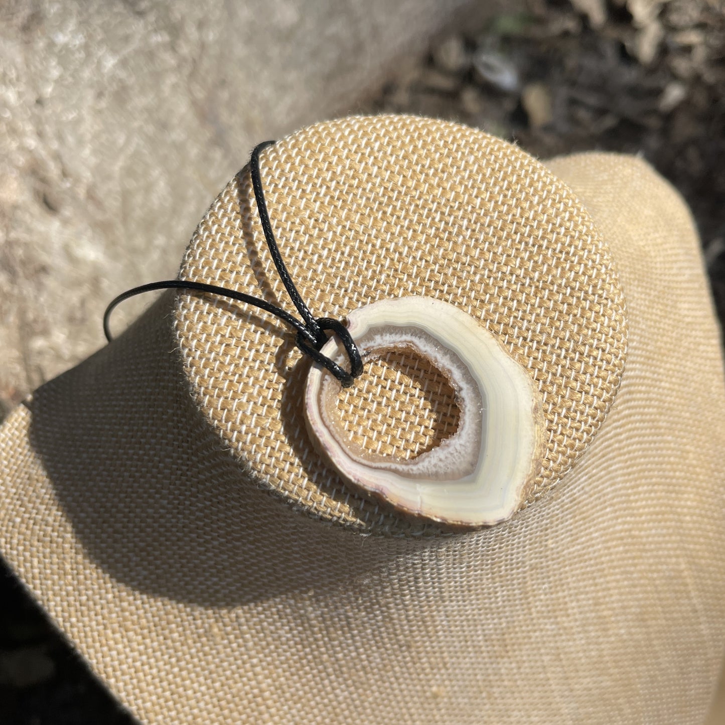 "Saturn's Rings" Druzy Quartz Natural Pendant Cotton Necklace