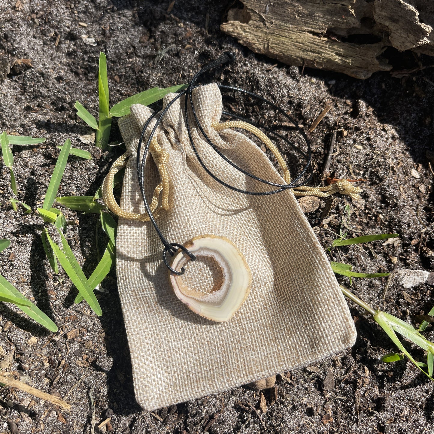 "Saturn's Rings" Druzy Quartz Natural Pendant Cotton Necklace