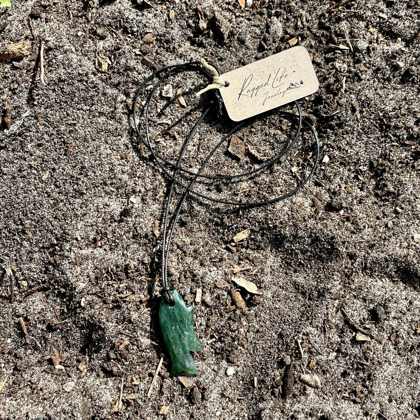 "Enchanting Seas" Brillant Green Moss Agate Fish On Waxed Cotton Necklace