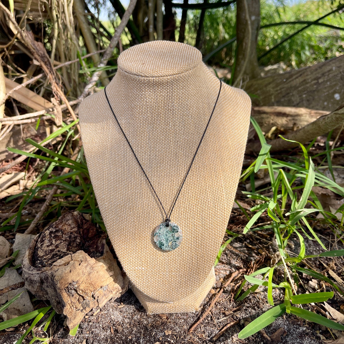 Natural Green Moss Agate Round Pendant Necklace