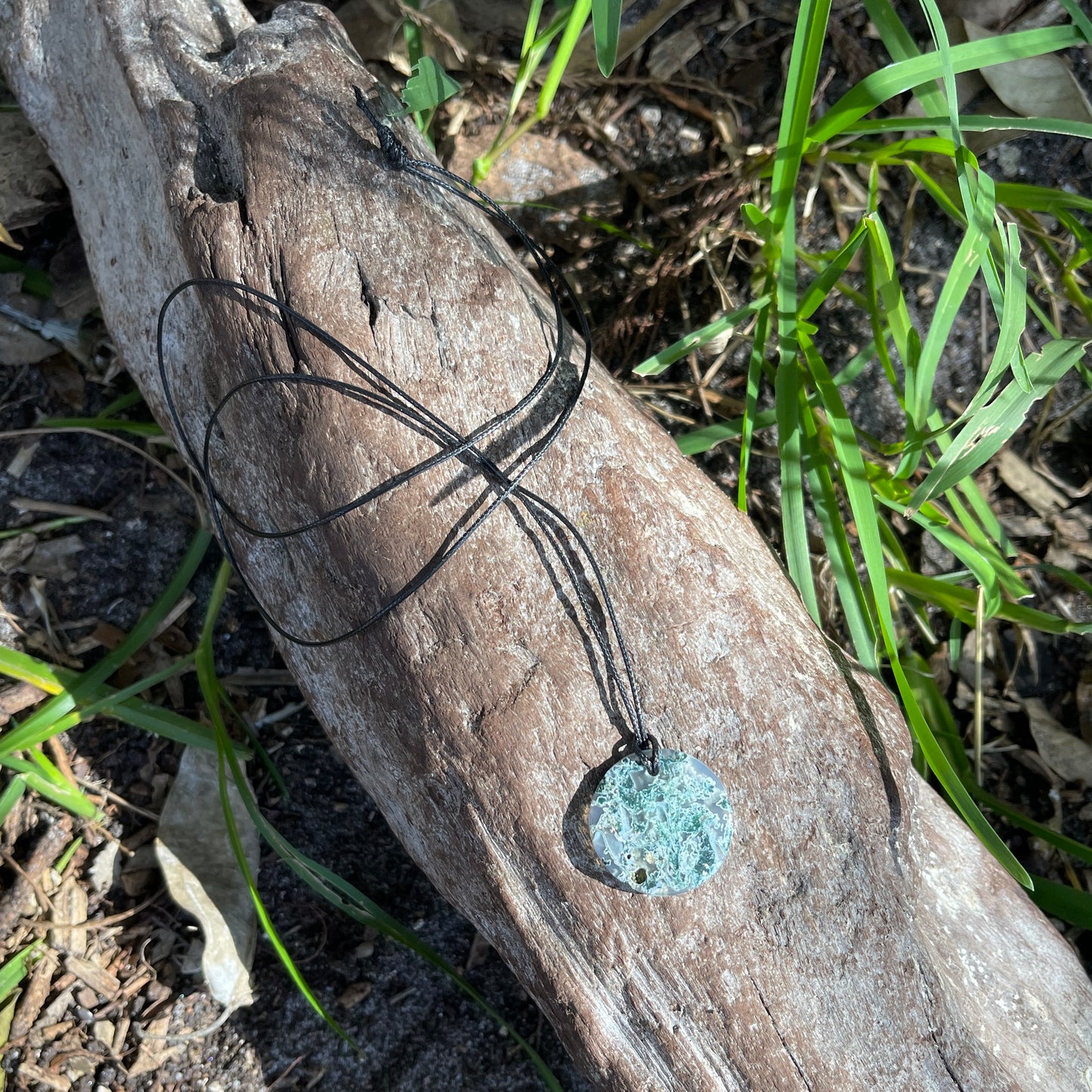 Natural Green Moss Agate Round Pendant Necklace